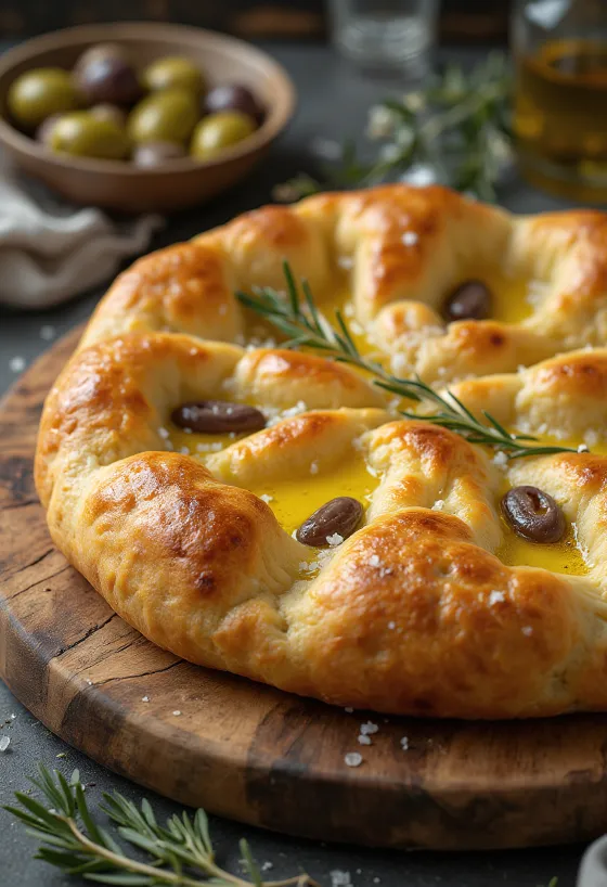 Pizza Focaccia med salt och olivolja från Ligurien