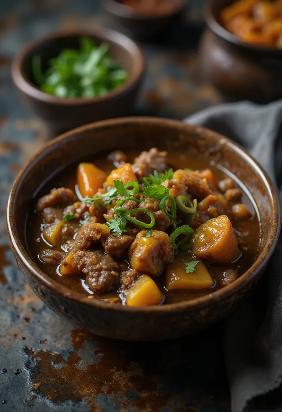 Nihari med grönsaker, serverad med rika kryddor och färsk koriander