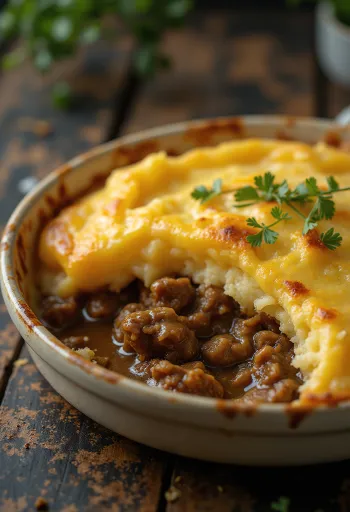 Shepherd’s pie serverad med ett krispigt lager potatismos