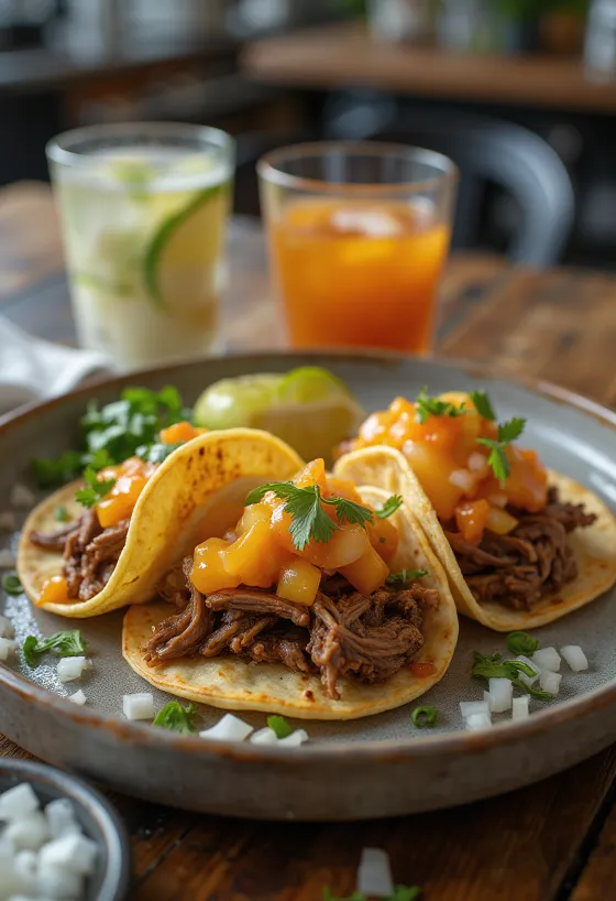 Tacos de Res con Salsa Habanero serverad