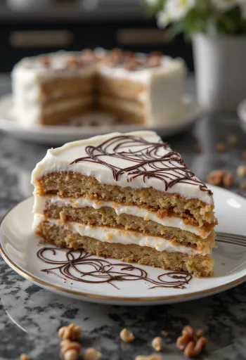 Eszterházytårta serverad på ett fat