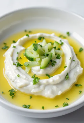 Tzatziki sås serverad med färskt pitabröd
