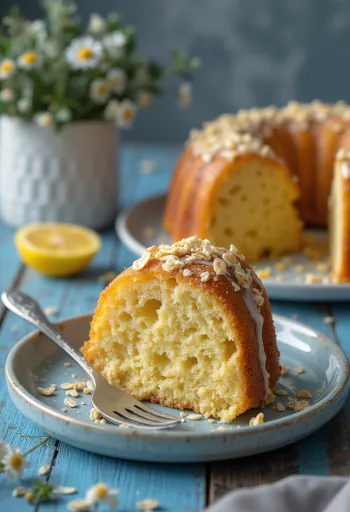 Mjuk kaka med kvarg och havregryn serverad