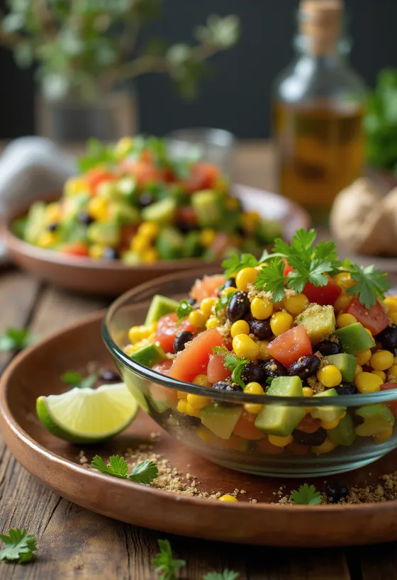 Vegansk mexikansk sallad med svarta bönor och avokado
