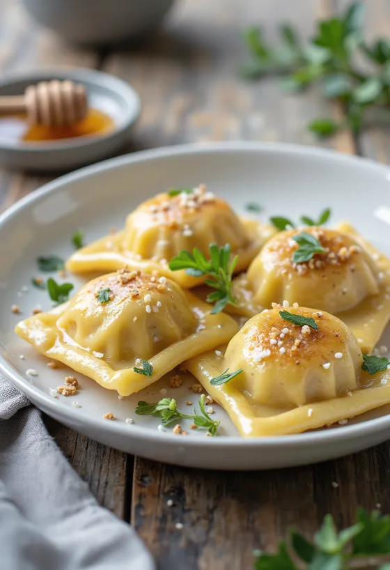 Ravioli med chiafrön serverad