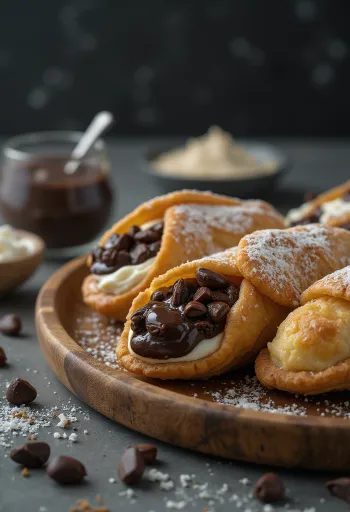 Cannoli med mörk choklad serverad