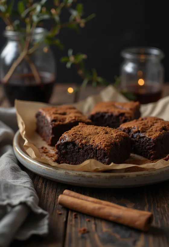 Kanelbrownie serverad på en tallrik