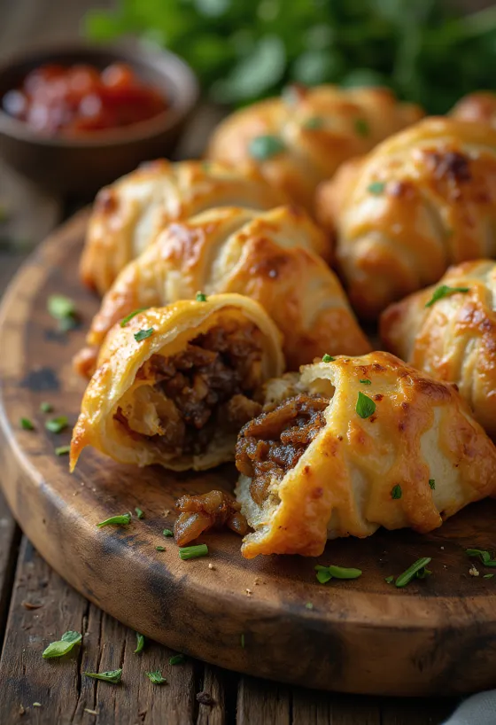 Khasta kachori med lökfyllning, serverad med färsk koriander