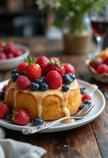 Somrig frukttårta dekorerad med färsk frukt