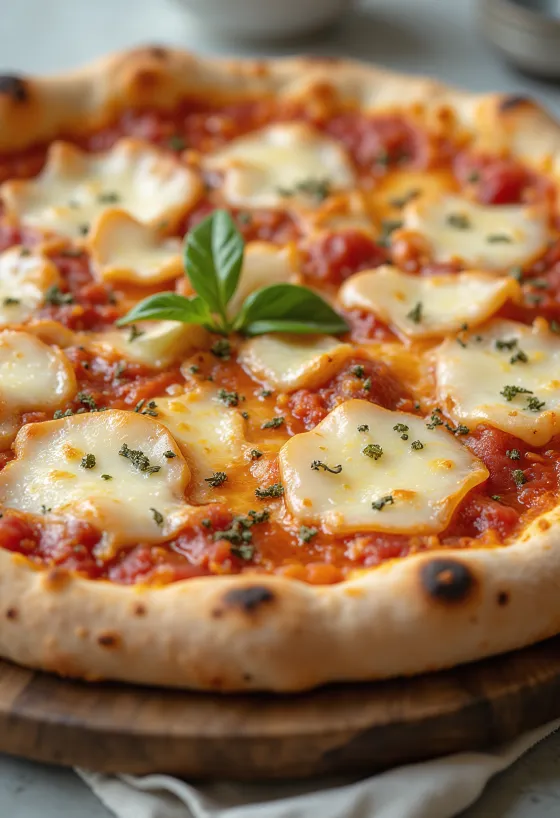 Pizza al Grana Padano med ost och basilika