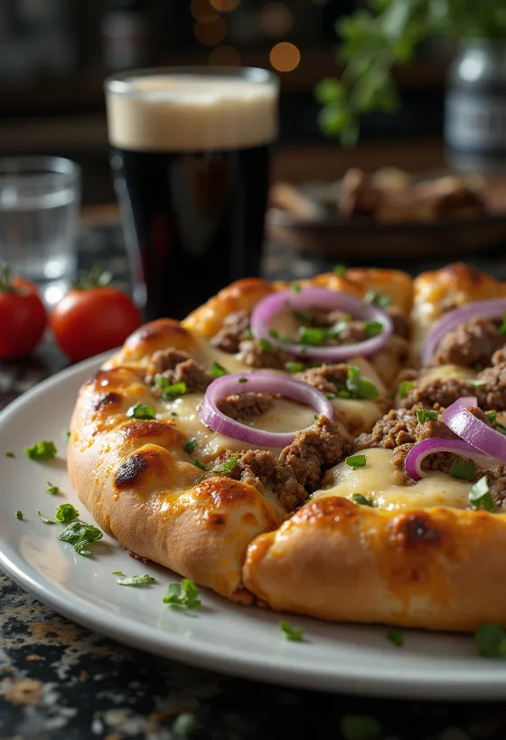 Irländsk nötköttspizza serverad