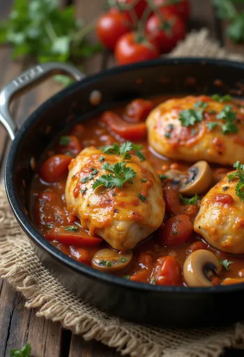 Chicken cacciatore serverad i panna med grönsaker