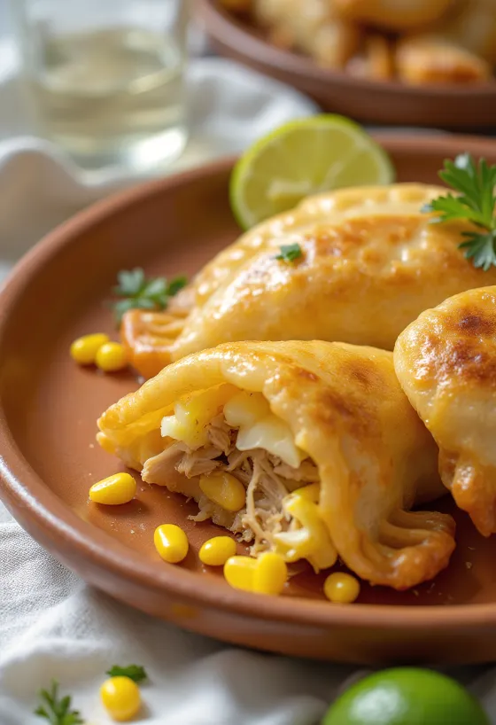 Chilensk empanada de choclo, fylld med färsk majs och kyckling