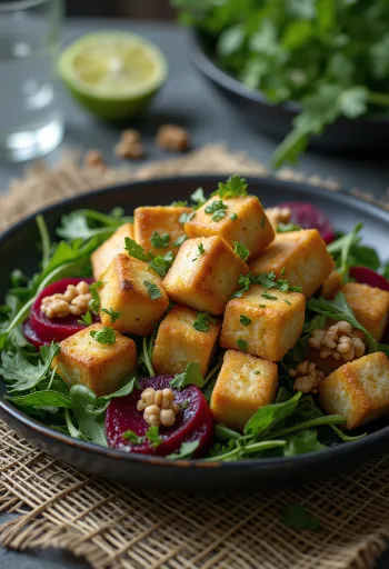 Stekt tofu med lime och rödbetssallad