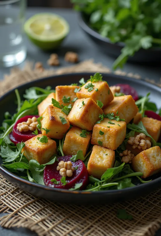 Stekt tofu med lime och rödbetssallad