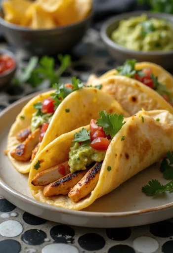 Gyros i mexikansk stil med stekt kyckling i tortillabröd, salsa och guacamole