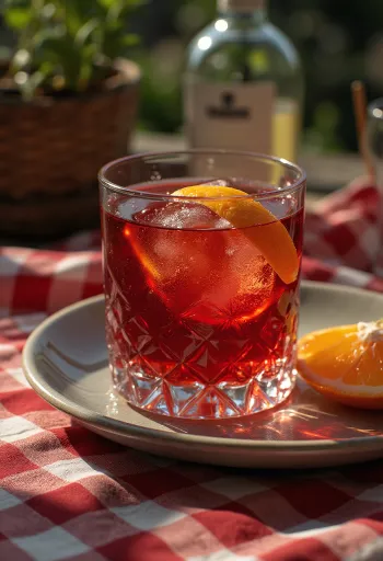 Negroni cocktail dekorerad med apelsinskiva