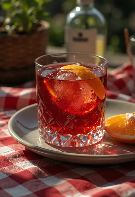 Negroni cocktail dekorerad med apelsinskiva