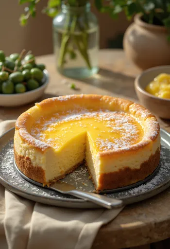 Tysk kvargtårta med mjuk fyllning och pudrad med florsocker