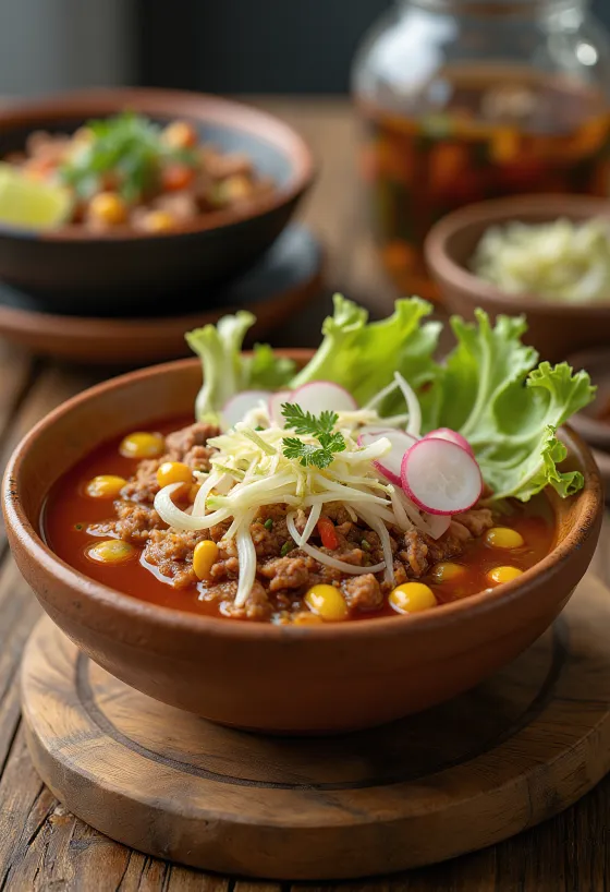 Pozole soppa serverad
