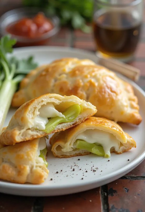 Empanadas med purjolök och grädde serverad