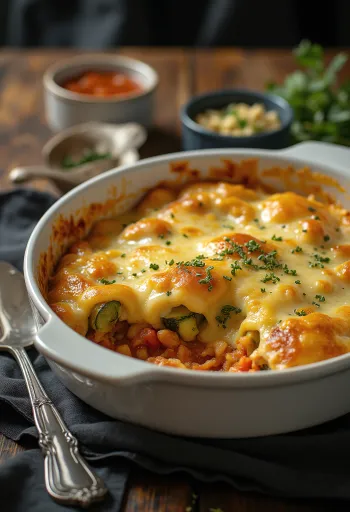 Vegansk zucchinigratäng med tomatsås