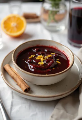 Kanel- och apelsinrödvinssås serverad