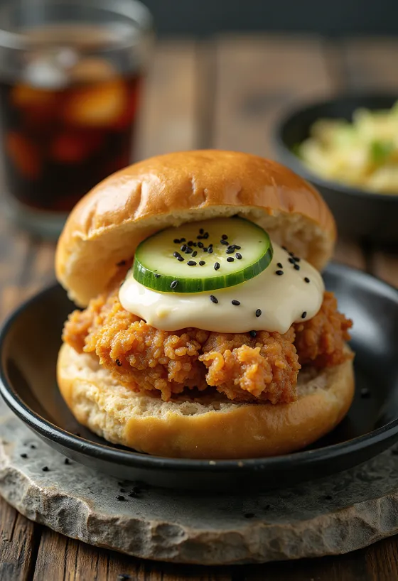 Fried Chicken Bao med krispigt kycklingbröst och gurka