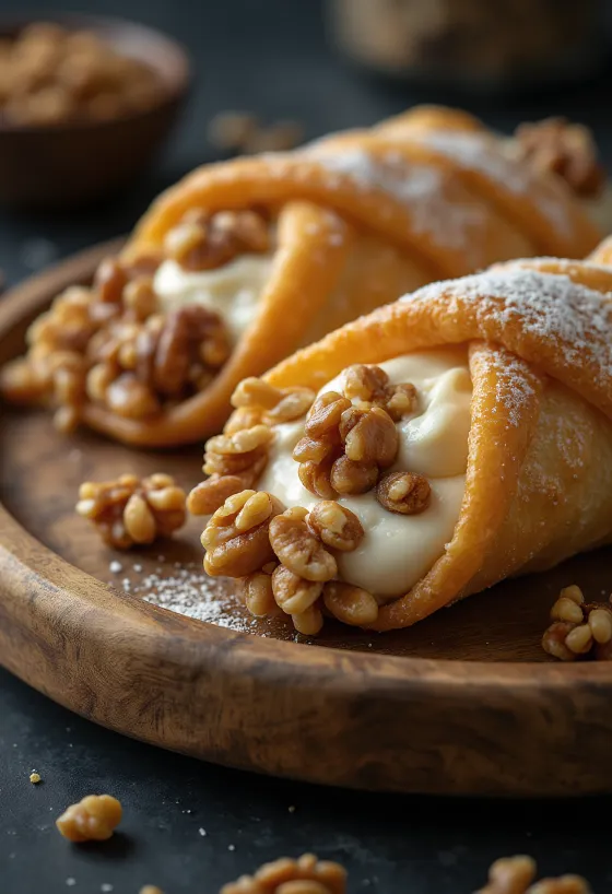 Cannoli med valnötter serverad