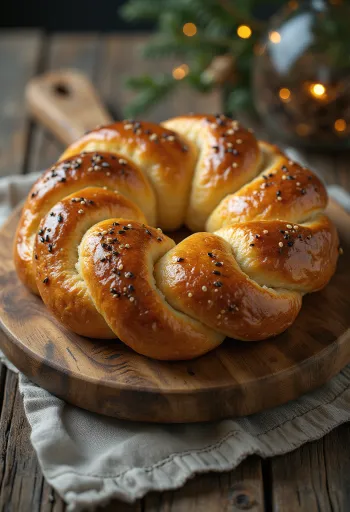 Kalach östeuropeiskt flätat bröd nygräddat