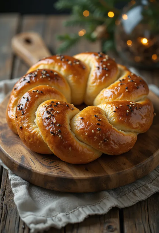 Kalach östeuropeiskt flätat bröd nygräddat