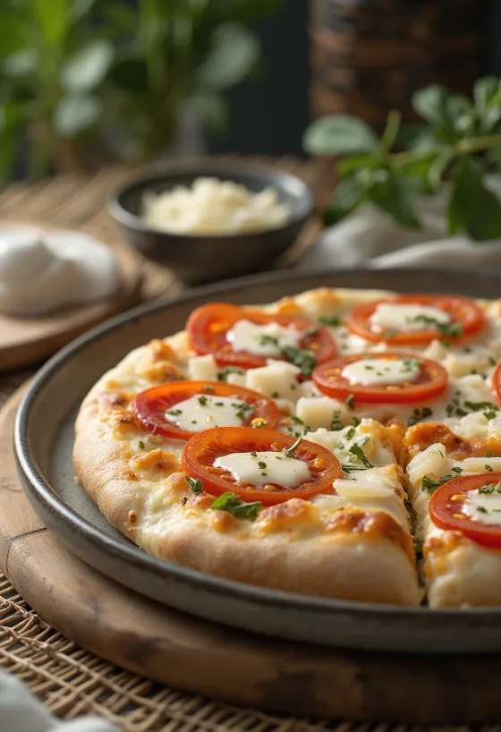 Pizza al Mascarpone med basilika och parmesan