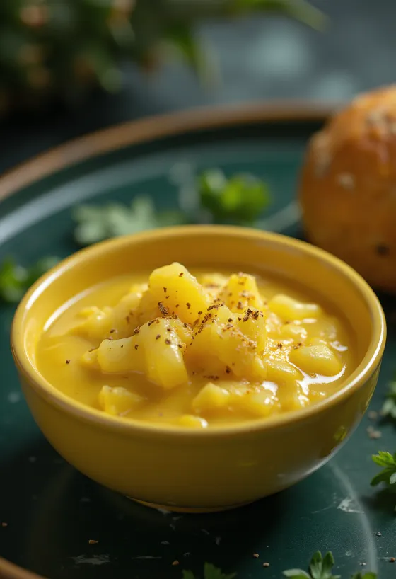 Ananas- och currysenapssås serverad