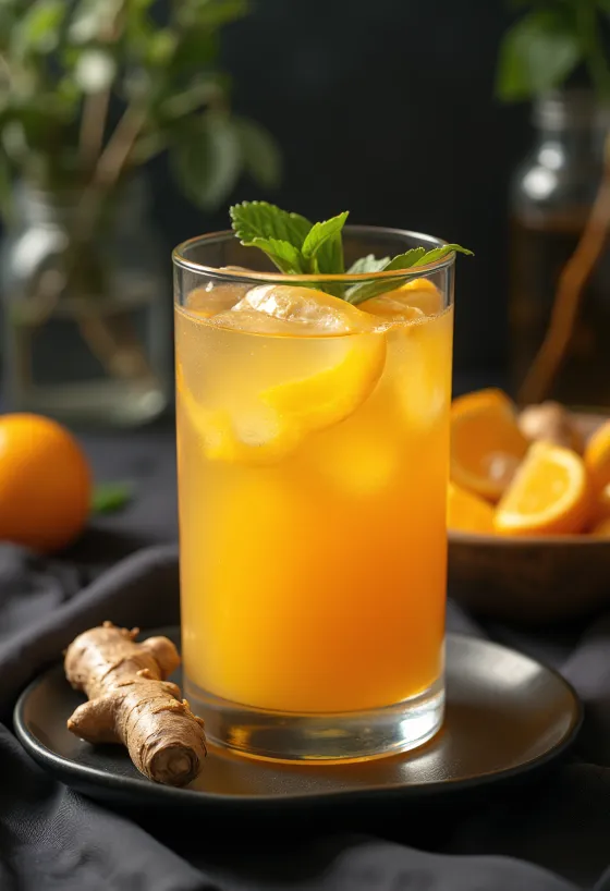 Apelsinjuice med ingefära nyserverad