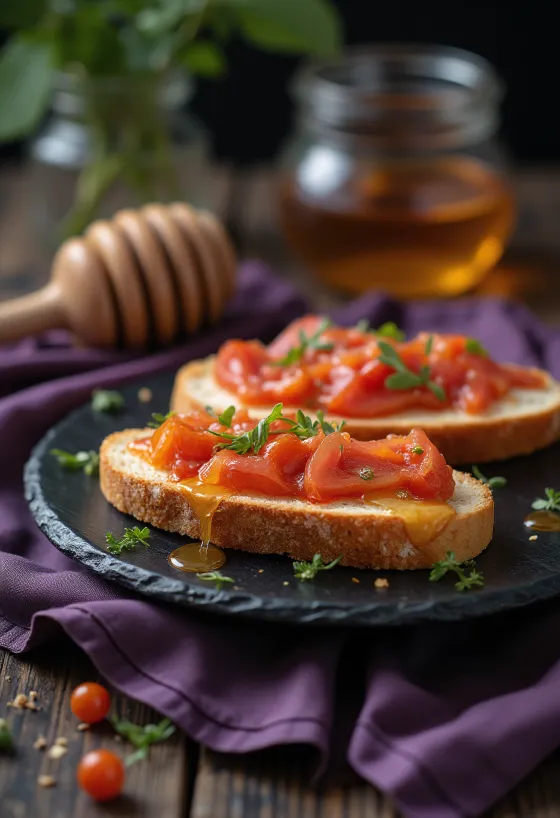 Pa amb tomàquet i sobrassada, serverad färsk, med olivolja och basilika