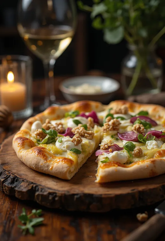 Radicchiopizza med gorgonzola och valnötter