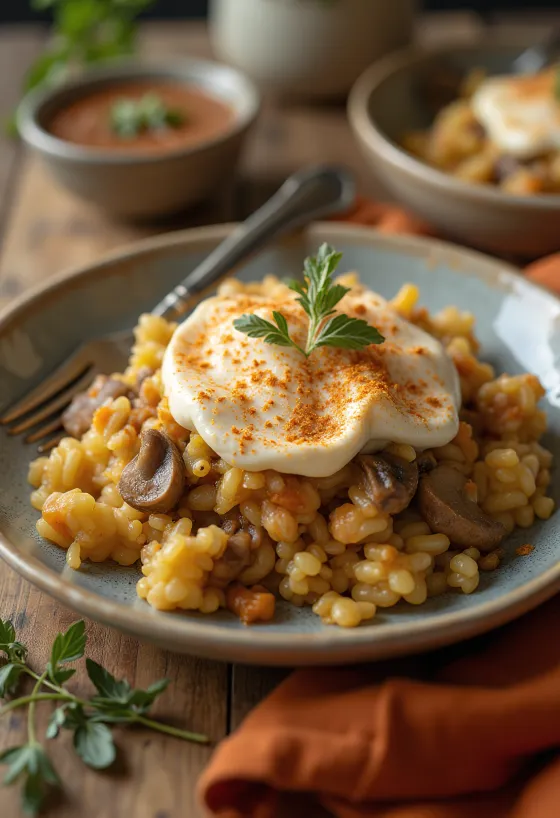 Vegansk savojkålsgratäng med grönsaker serverad