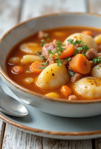 Falsk gulasch rikligt smaksatt med grönsaker och paprikapulver.