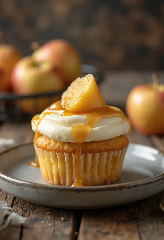 Karamell- och äppelcupcakes serverade