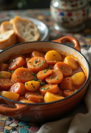 Paprikapotatis med saftiga potatisbitar, rökt korv och strösslad med färsk persilja