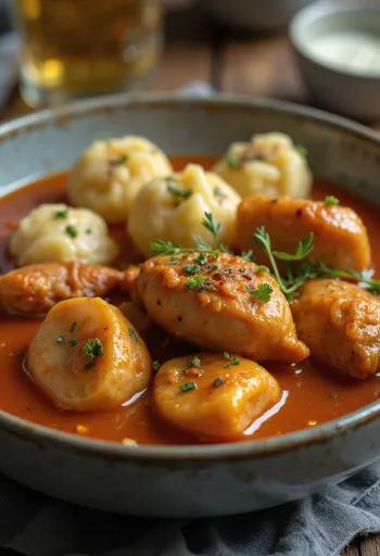 Pörkölt med vaktel serverad