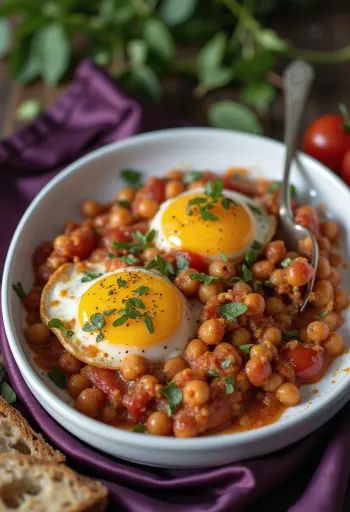 Vegansk auberginegratäng med kikärtor serverad