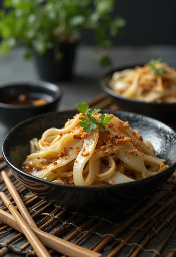 Gobo-zuke, japansk kardborrerot ångad, serverad med sesamfrön