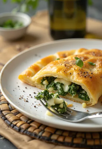 Spanakopita med kvarg, gyllenbrun, krispig deg och rik spenat- och kvargfyllning