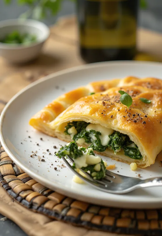 Spanakopita med kvarg, gyllenbrun, krispig deg och rik spenat- och kvargfyllning