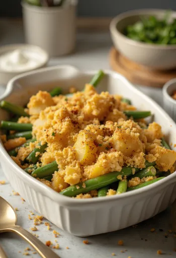 Vegansk brytbönsgratäng med potatis serverad