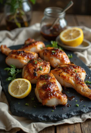 Grillad skallerorm serverad på ett träfat med BBQ-sås.