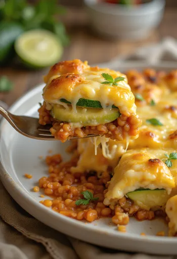 Zucchinigratäng med röda linser serverad