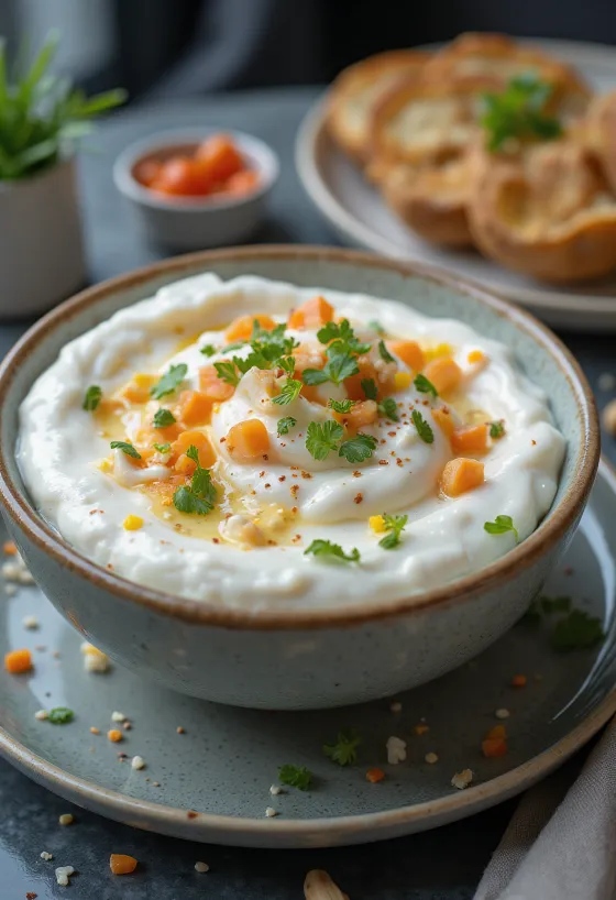 Dill- och yoghurtsås med gurka serverad
