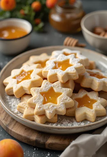 Honungslinzer pudrad med florsocker, fylld med sylt